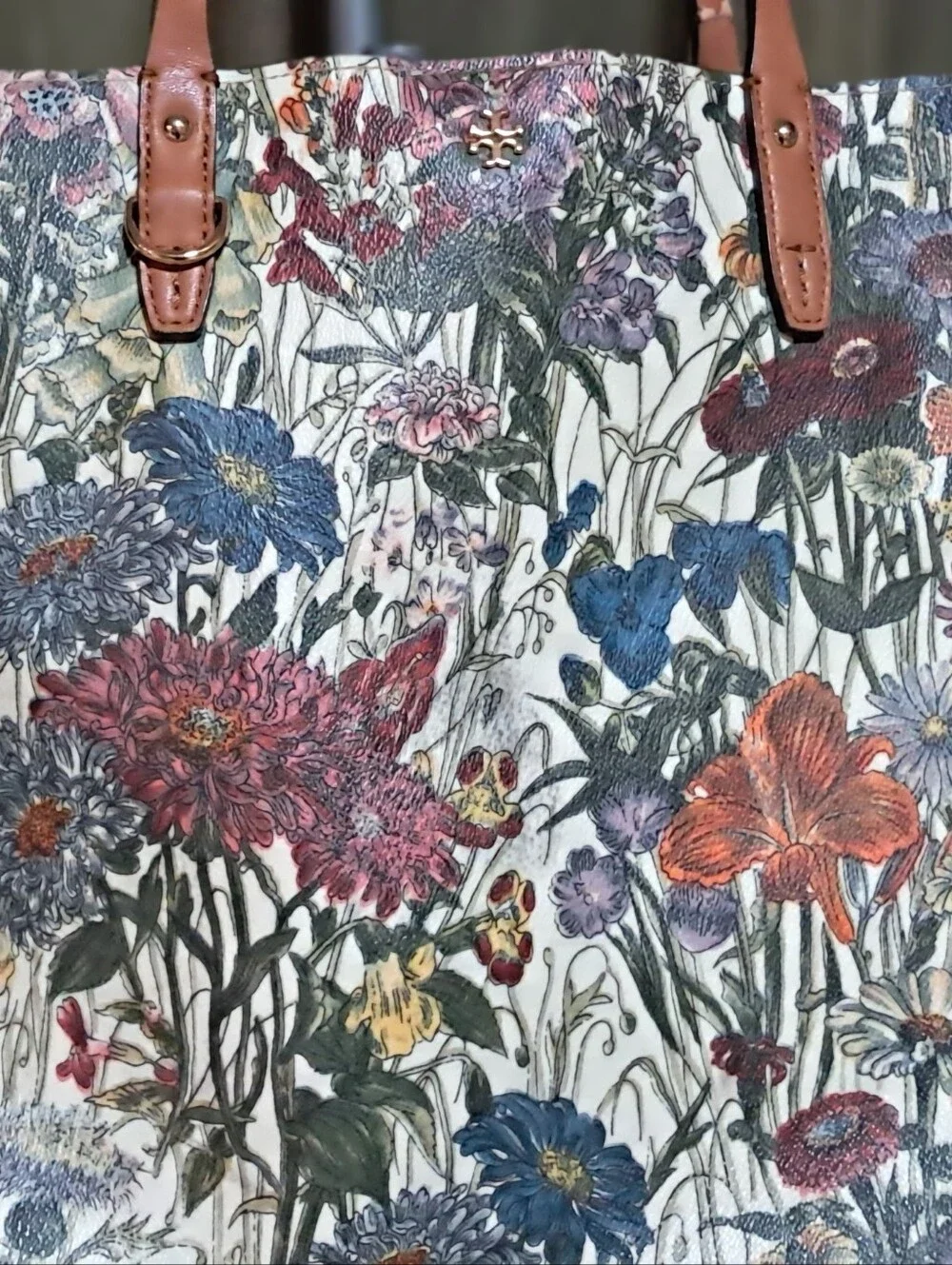 TORY BURCH Floral Print Tote and Pouch Set with Tan Trim